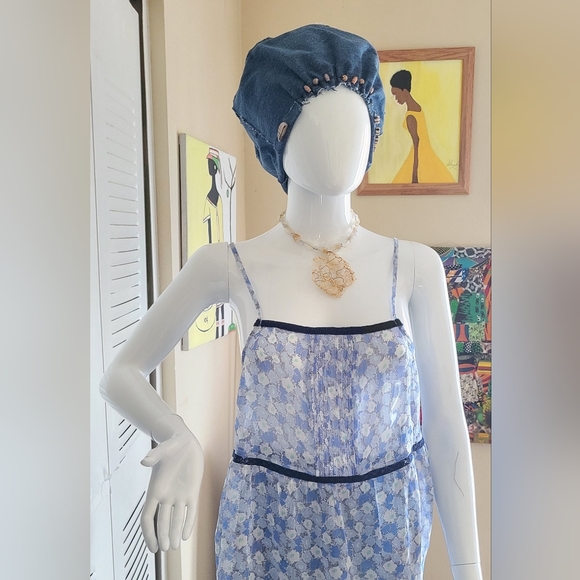 Funky freyed hobo african denim, jean hat,Handmade one size small medium fit main image 4